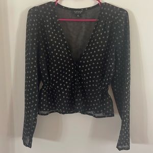 Women’s size 4 Topshop blouse.  Black with gold dots.